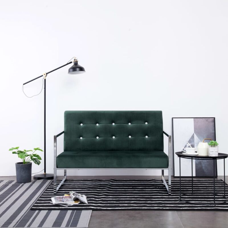 foto del prodotto bonnevie divano a 2 posti ,divano fisso ,sofa da soggiorno con braccioli verde scuro cromato e velluto itd62903