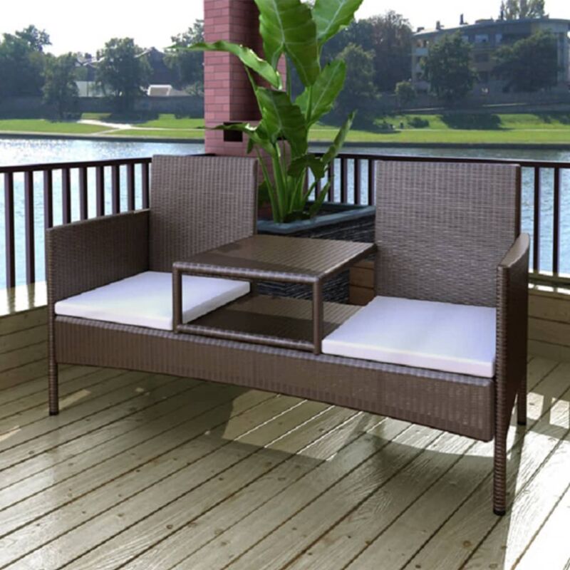 foto del prodotto bonnevie divano da giardino a 2 posti ,divano da esterno con tavolino in polyrattan marrone itd73225