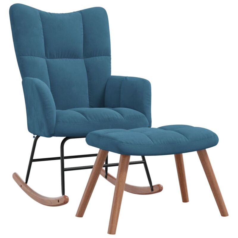 foto del prodotto bonnevie home sedia dondolo relax,poltrona a dondolo con poggiapiedi blu in velluto ebv85954 blu