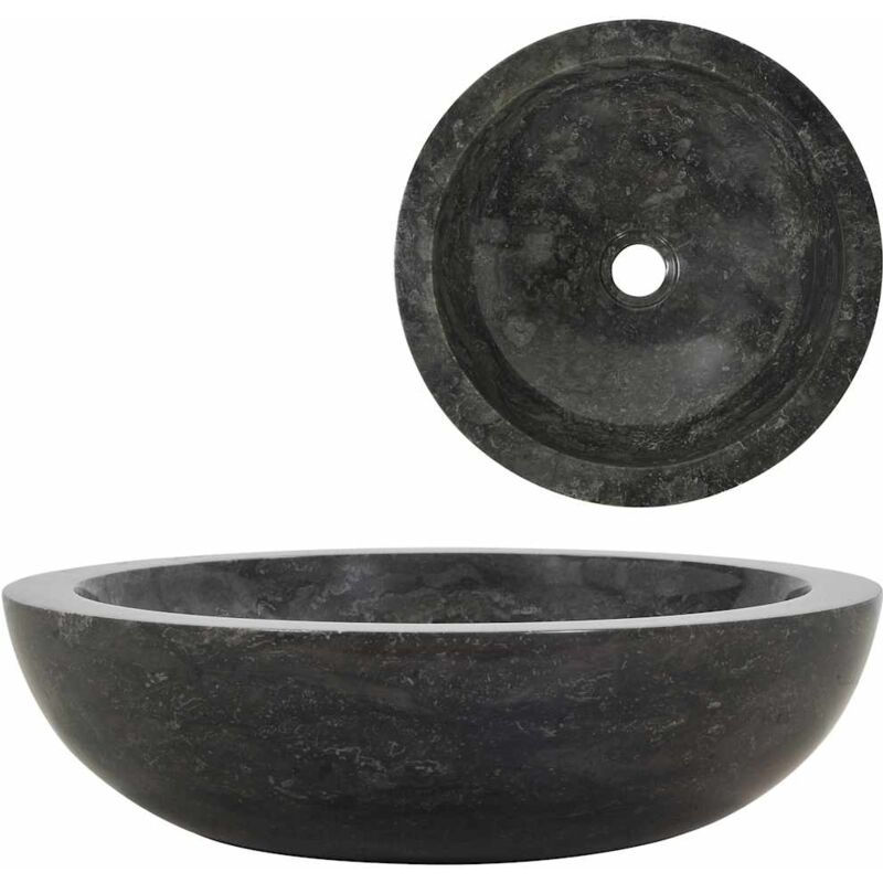foto del prodotto bonnevie lavabo bagno ,lavandino da appoggio 40x12 cm in marmo nero itd45453