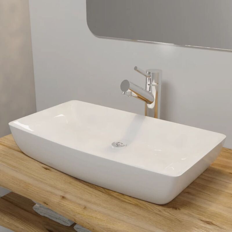 foto del prodotto bonnevie lavabo bagno ,lavandino da appoggio bianco in ceramica di lusso rettangolare 71 x 39 cm itd28813