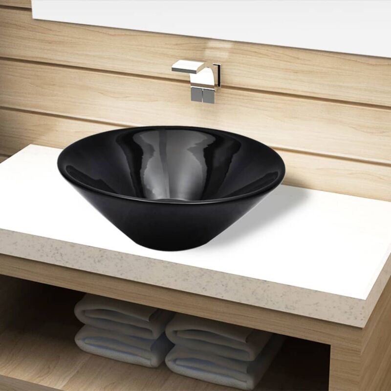 foto del prodotto bonnevie lavabo bagno ,lavandino da appoggio in ceramica nera rotondo itd37062