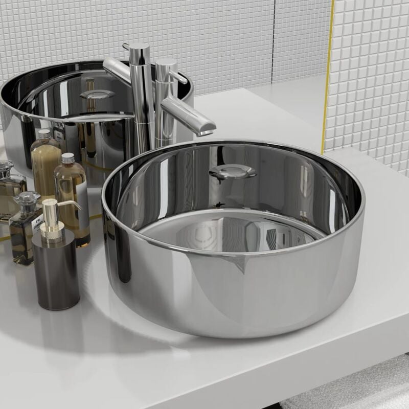 foto del prodotto bonnevie lavabo da appoggio lavandino bagno 40x15 cm in ceramica argento bv897619