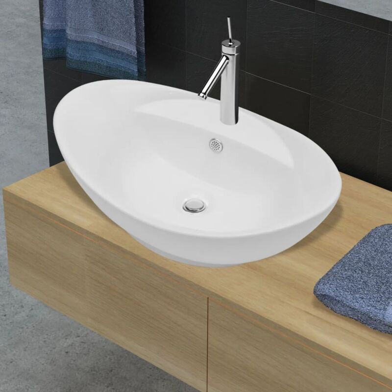 foto del prodotto bonnevie lavabo da appoggio lavandino bagno ceramica lusso ovale foro di scarico e foro rubinetto bv226649