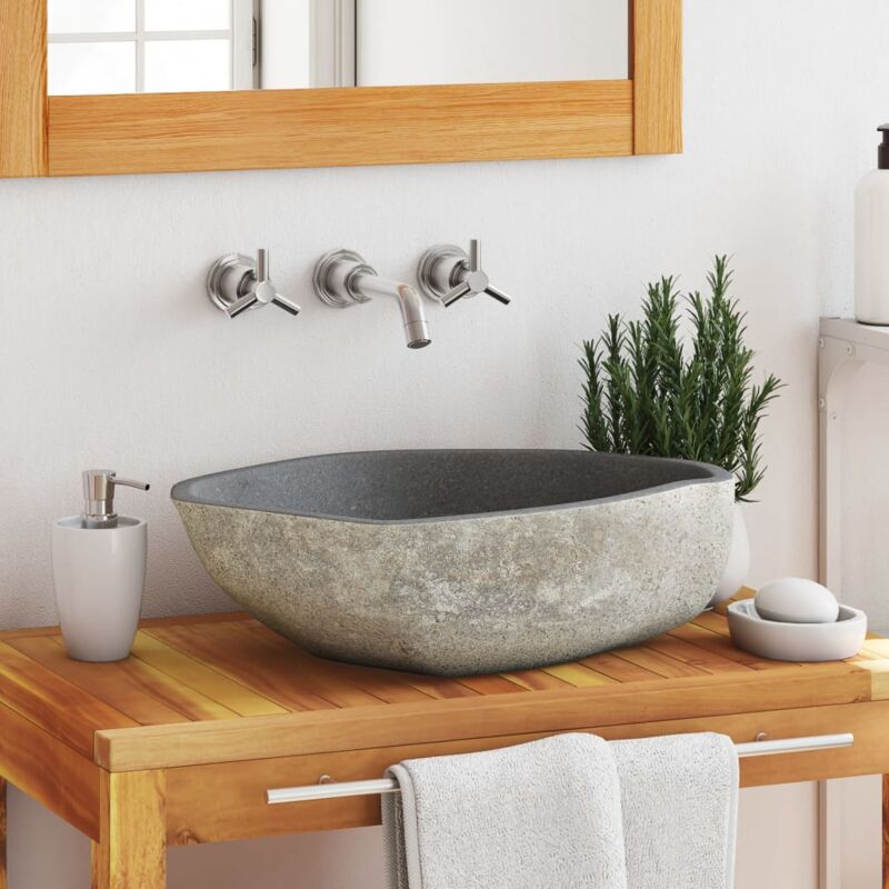 foto del prodotto bonnevie lavabo da appoggio lavandino bagno in pietra di fiume ovale 45 53 cm bv400969