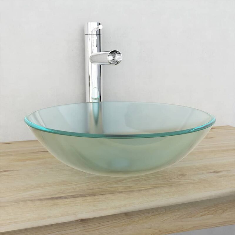 foto del prodotto bonnevie lavabo da appoggio lavandino bagno in vetro temperato 42cm smerigliato bv977764