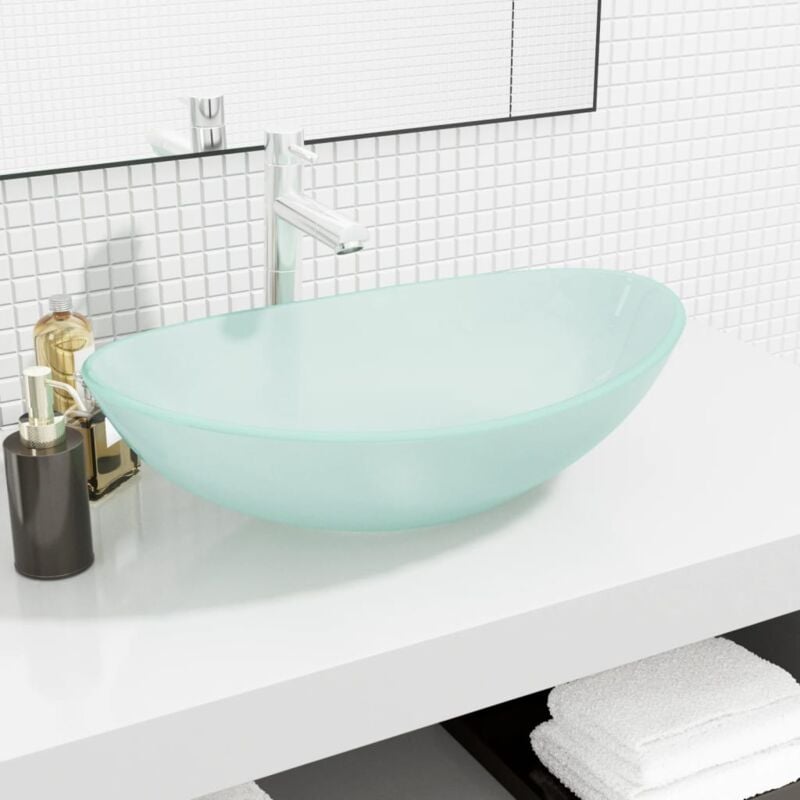 foto del prodotto bonnevie lavabo da appoggio lavandino bagno in vetro temperato 54,5x35x15,5 cm smerigliato bv385067