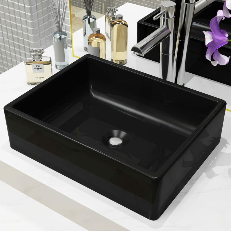 foto del prodotto bonnevie lavabo da appoggio lavandino moderno rettangolare in ceramica nero 41x30x12 cm 87450 nero