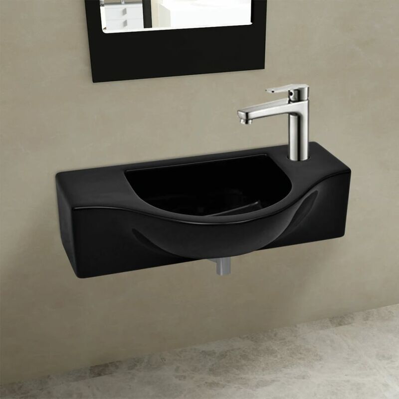foto del prodotto bonnevie lavabo da appoggio moderno lavandino bagno in ceramica nera con foro per rubinetto 64659 nero