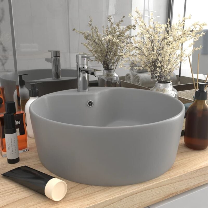 foto del prodotto bonnevie lavabo lavandino da appoggio design moderno ,con troppopieno grigio chiaro opaco 36x13 cm ceramica itd48151