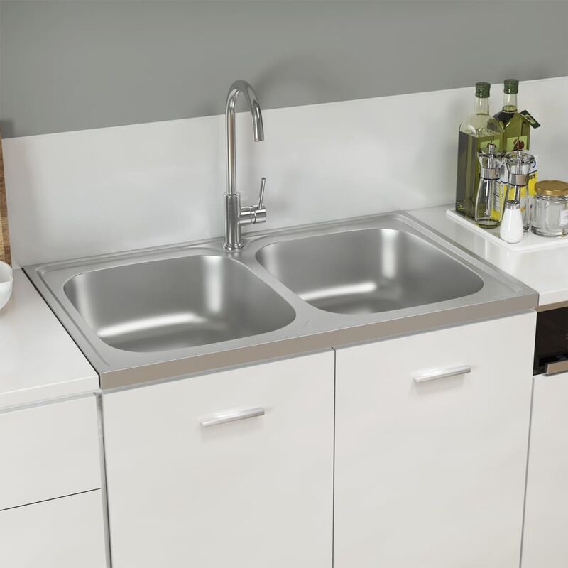 foto del prodotto bonnevie lavello cucina doppia vasca lavandino cucina 800x500x155 mm argento acciaio inox bv228959