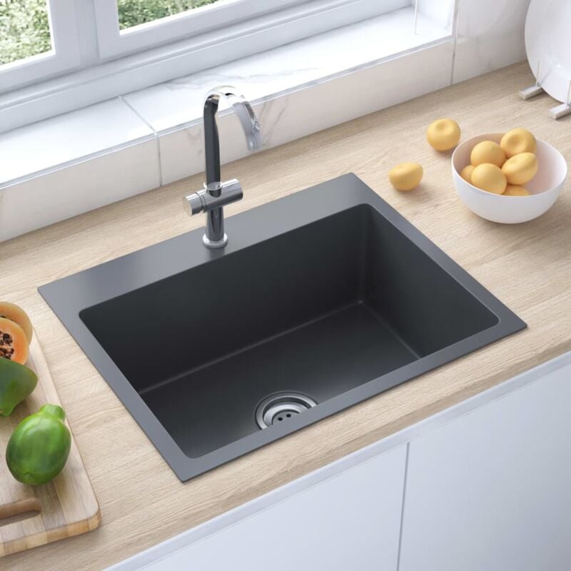 foto del prodotto bonnevie lavello da cucina lavandino cucina lavorato a mano nero acciaio inox bv852078