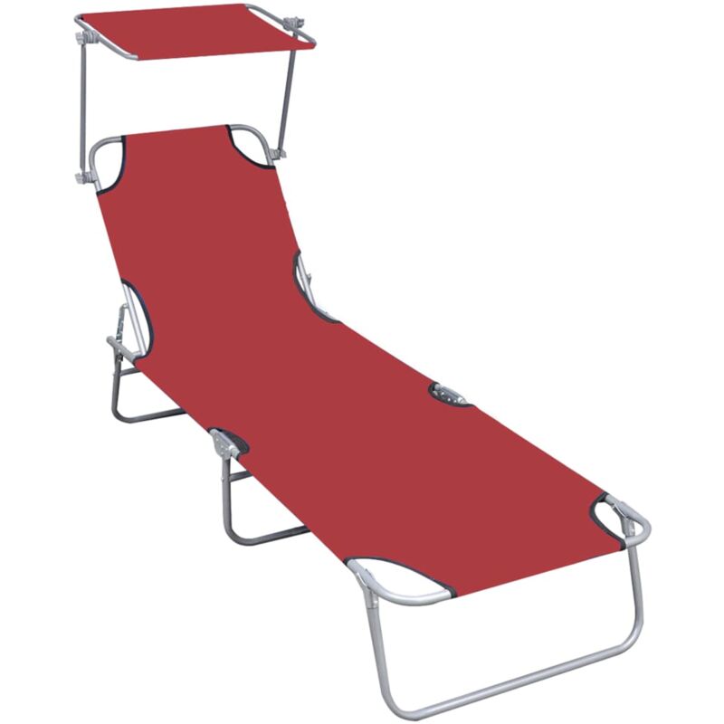foto del prodotto bonnevie lettino prendisole,sedia a sdraio,chaise longue pieghevole con baldacchino alluminio rosso cfw599212