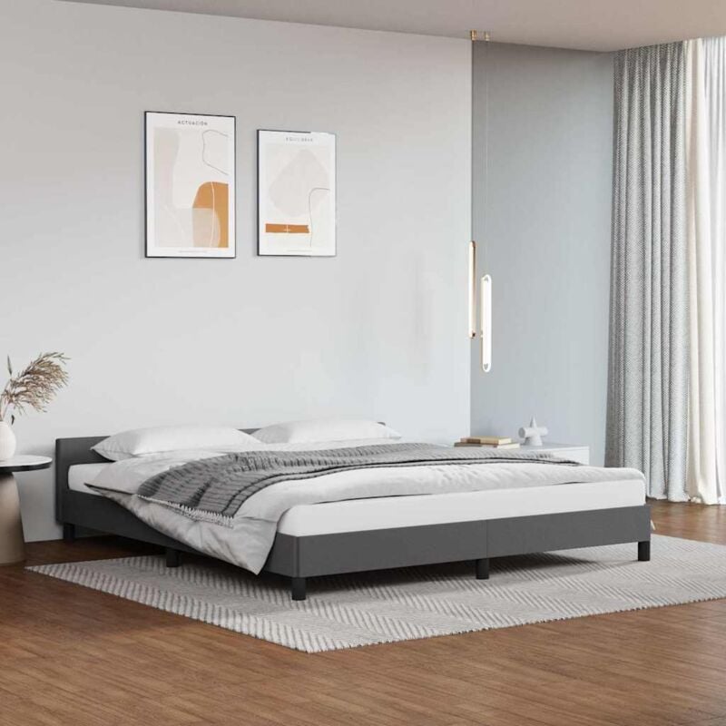 foto del prodotto bonnevie letto matrimoniale 160x200cm,giroletto con testiera grigio in similpelle vxn553184