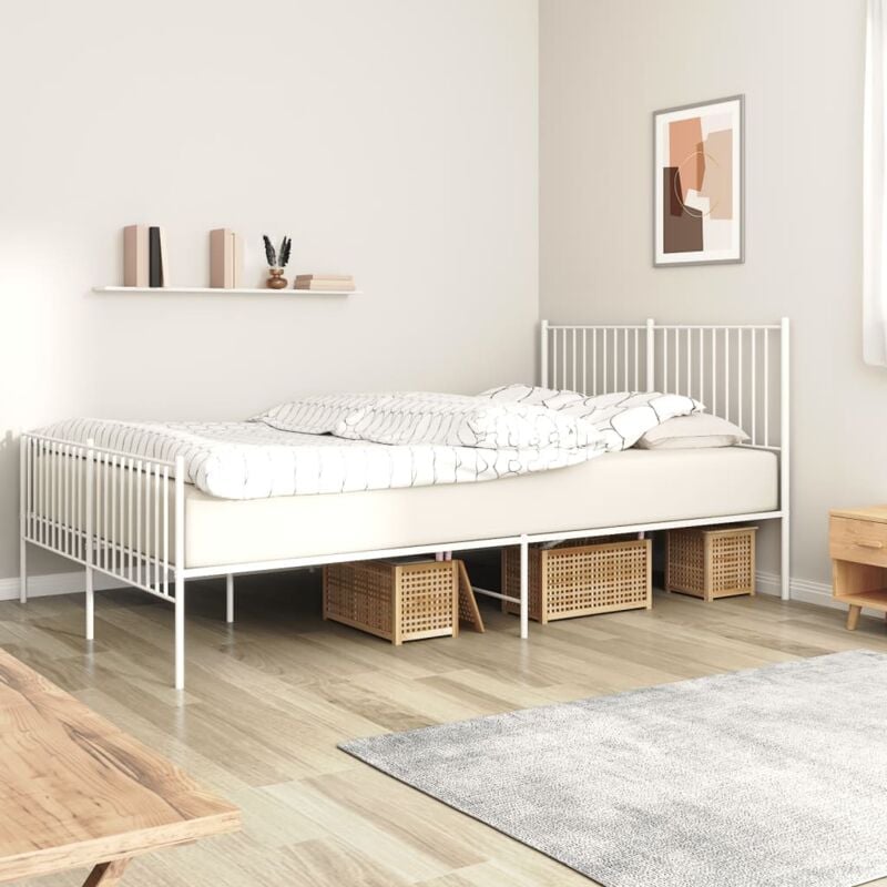 foto del prodotto bonnevie letto matrimoniale con testiera moderno ,giroletto e pediera metallo bianco 160x200 cm itd96208