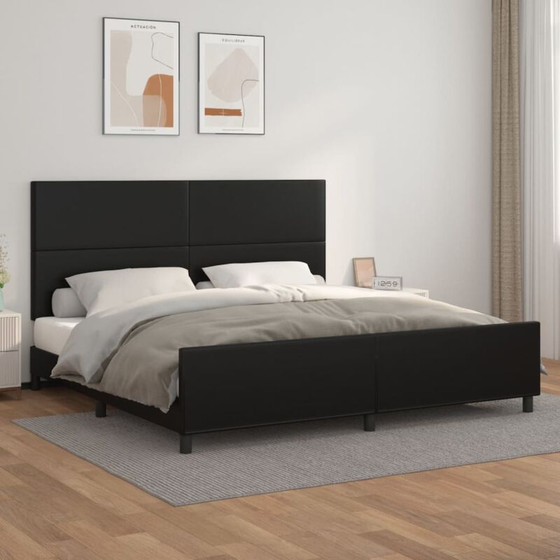 foto del prodotto bonnevie letto matrimoniale con testiera moderno ,giroletto nero 200x200 cm in similpelle itd53589