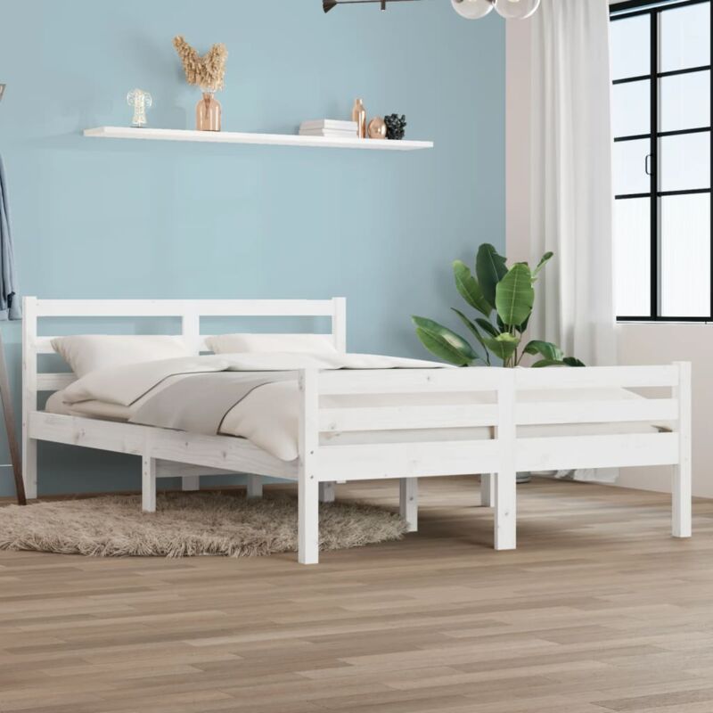 foto del prodotto bonnevie letto matrimoniale moderno ,giroletto bianco in legno massello 160x200 cm itd96133