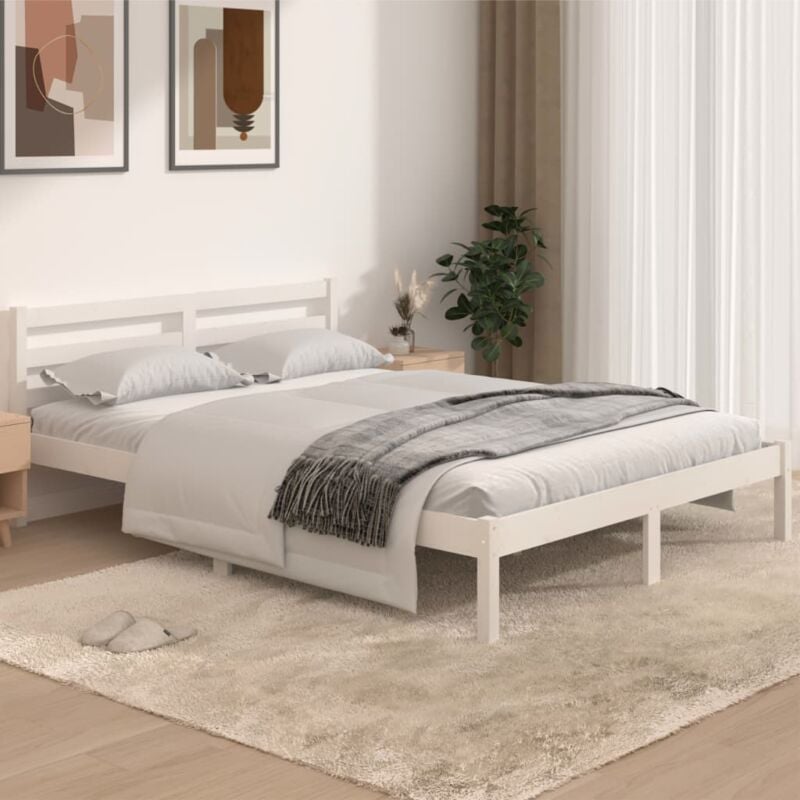 foto del prodotto bonnevie letto matrimoniale moderno ,giroletto in legno massello di pino 140x190 cm bianco itd53972