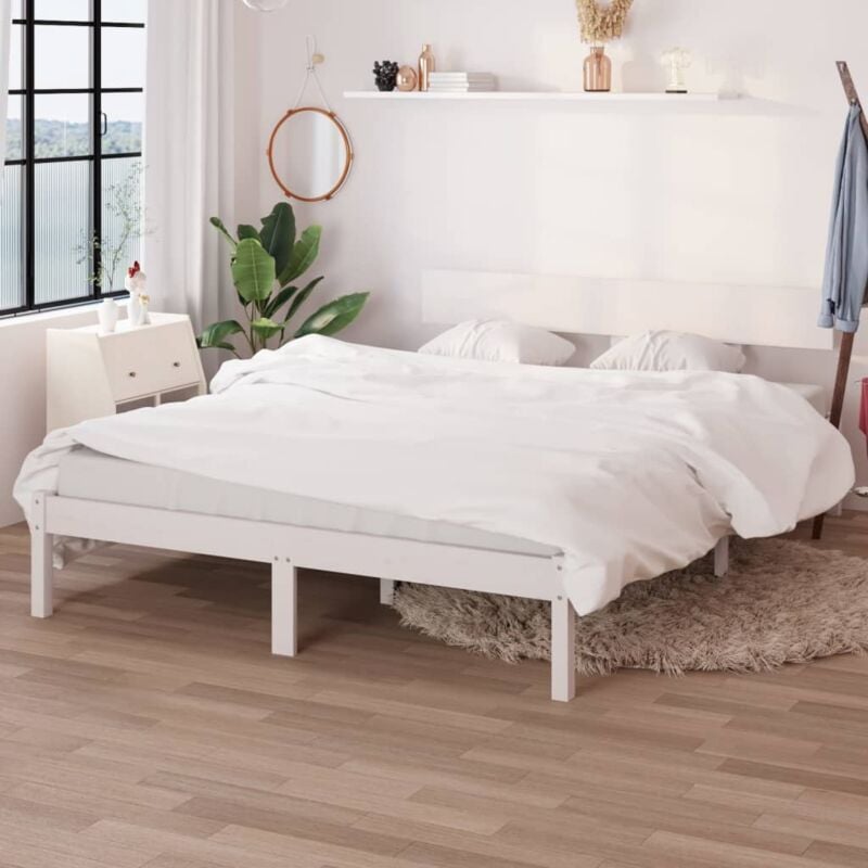 foto del prodotto bonnevie letto matrimoniale moderno ,giroletto in legno massello di pino bianco 180x200 cm itd59961