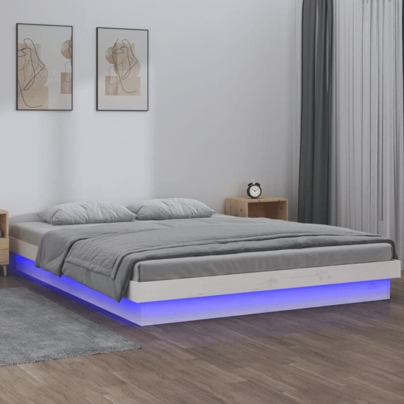 foto del prodotto bonnevie letto matrimoniale moderno ,giroletto led bianco 120x190 cm 4ft small double legno massello itd29958