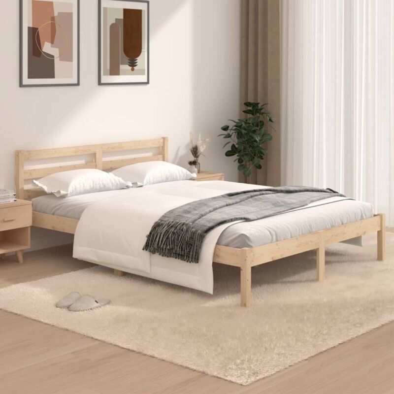 foto del prodotto bonnevie letto matrimoniale moderno ,giroletto legno massello pino 120x190cm 4ft small double itd80562