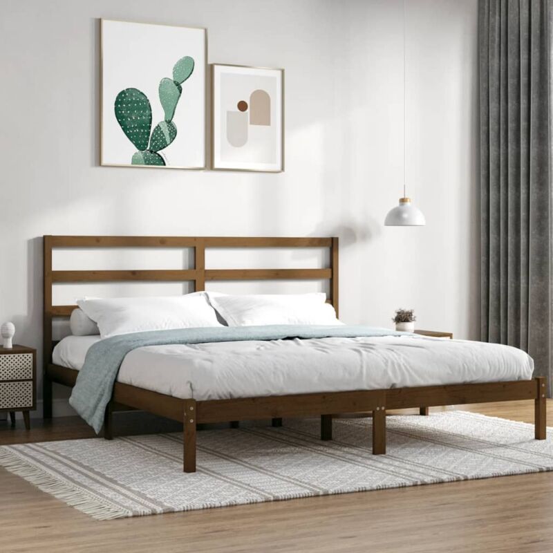 foto del prodotto bonnevie letto matrimoniale moderno ,giroletto miele in legno massello di pino 200x200 cm itd71671