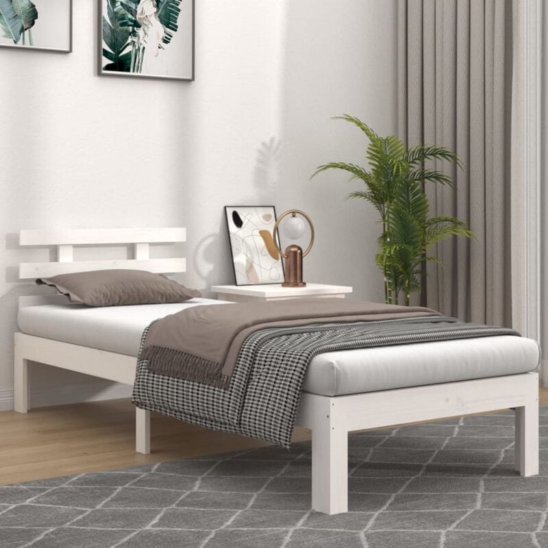 foto del prodotto bonnevie letto per adulto,struttura letto elegante, letto singolo,giroletto bianco in legno massello 90x200 cm bv56228 bianco