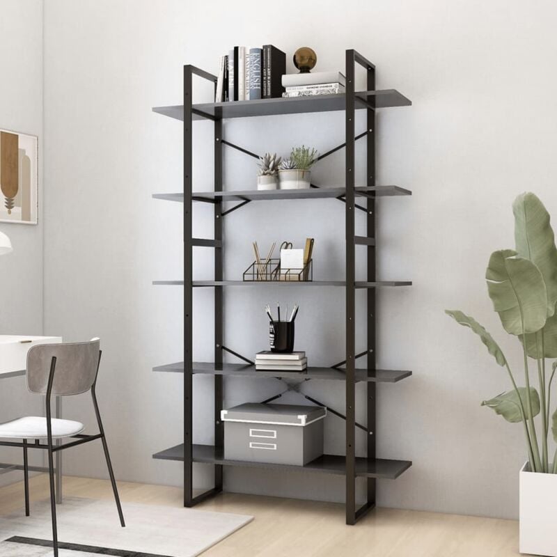 foto del prodotto bonnevie libreria 5 ripiani, scaffale portaoggetti grigia 100x30x175 cm in legno multistrato kos89041