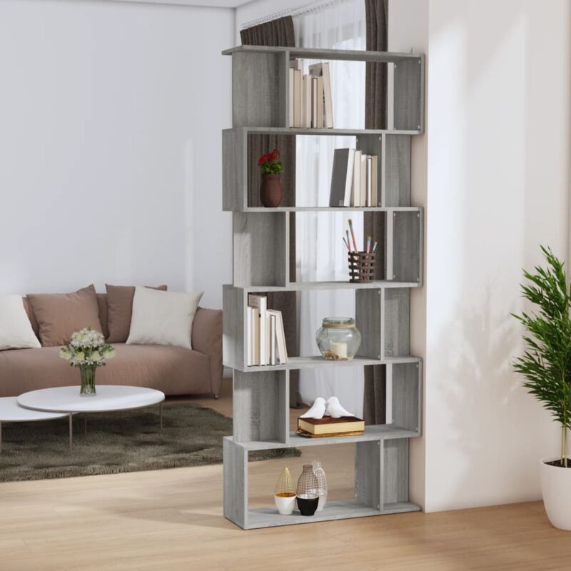 foto del prodotto bonnevie libreria,libreria divisoria,scaffale divisorio grigio sonoma 80x24x192 cm legno multistrato bn50323