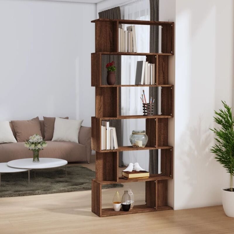 foto del prodotto bonnevie - libreria,scaffale divisorio,separè divisorio rovere marrone 80x24x192cm legno multistrato -mn78710 - marrone