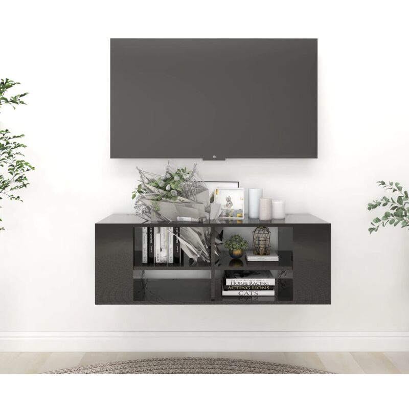 foto del prodotto bonnevie mobile porta tv da parete ,mobile da soggiorno nero lucido 102x35x35 cm in truciolato itd84002