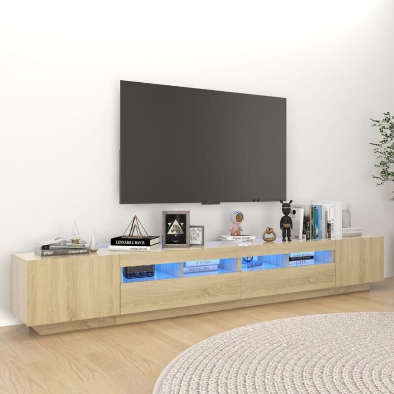 foto del prodotto bonnevie mobile porta tv mobile da soggiorno con luci led rovere sonoma 260x35x40 cm maison chic 82635