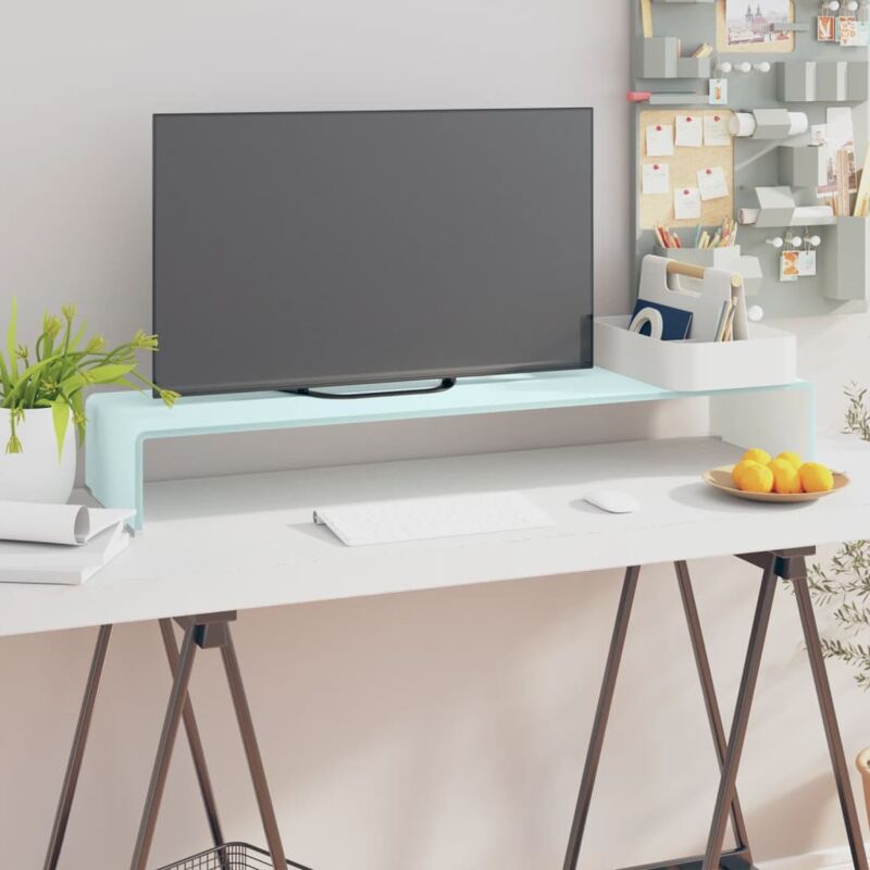 foto del prodotto bonnevie mobile tv moderno porta rialzo tv in vetro bianco 100x30x13 cm bv590445