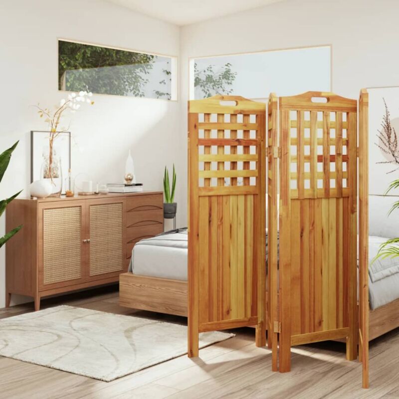 foto del prodotto bonnevie paravento divisorio a 4 pannelli ,separ per interni ed esterni 162x2x115 cm legno massello di acacia itd33993