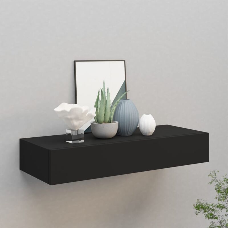 foto del prodotto bonnevie scaffale con cassetti da parete, mensole da parete, mensole a muro nero 60x23,5x10 cm in mdf kos86730