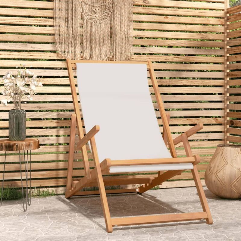 foto del prodotto bonnevie sdraio pieghevole da spiaggia sedia a sdraio in legno massello di teak crema bv987708