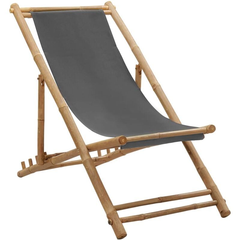 foto del prodotto bonnevie sedia a sdraio, sedia reclinabile, poltrona relax, lettini prendisole in bamb e tela grigio scuro klew27450 multicolore