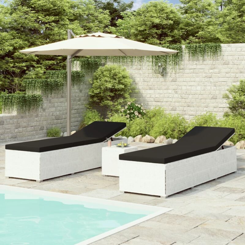 foto del prodotto bonnevie sedie a sdraio,lettini relax prendisole con tavolino 3 pz in polyrattan bianco ebv71432 bianco