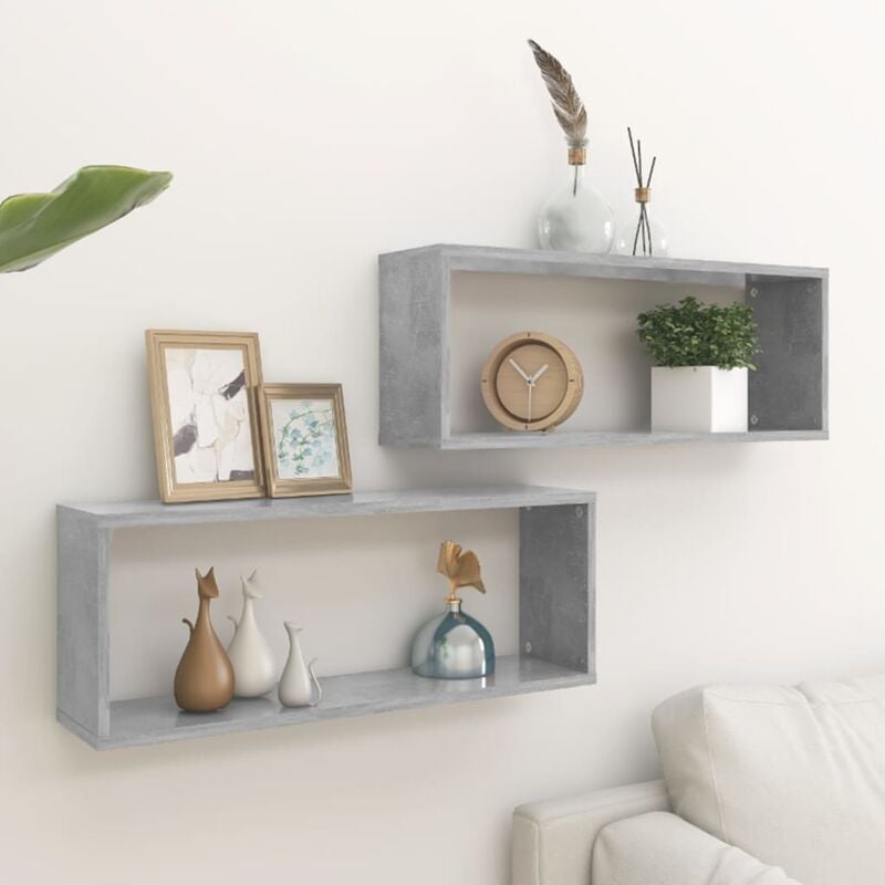 foto del prodotto bonnevie set 2 mensole design scandinavo,scaffali a muro,mensole parete a cubo grigio cemento 60x15x23 cm truciolato fw23665