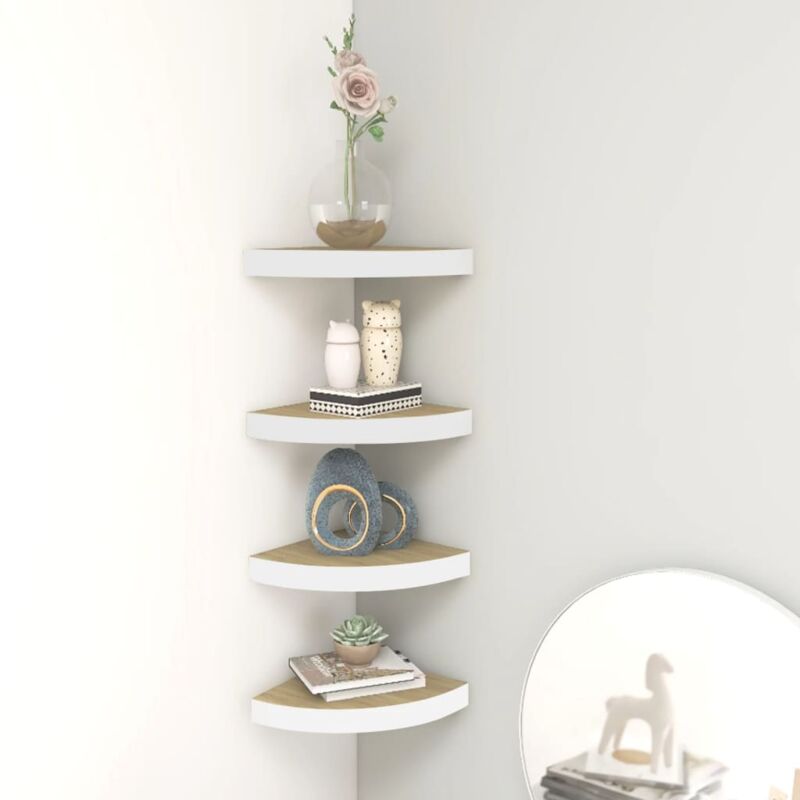 foto del prodotto bonnevie set 4 mensole design scandinavo,scaffali,mensole angolari rovere e bianco 25x25x3,8 cm in mdf 40478