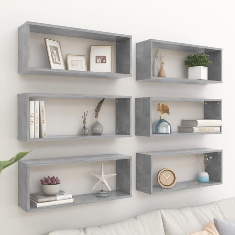 foto del prodotto bonnevie set 6 mensole design scandinavo,scaffali a muro,mensole parete a cubo grigio cemento 60x15x23 cm in truciolato fw57522