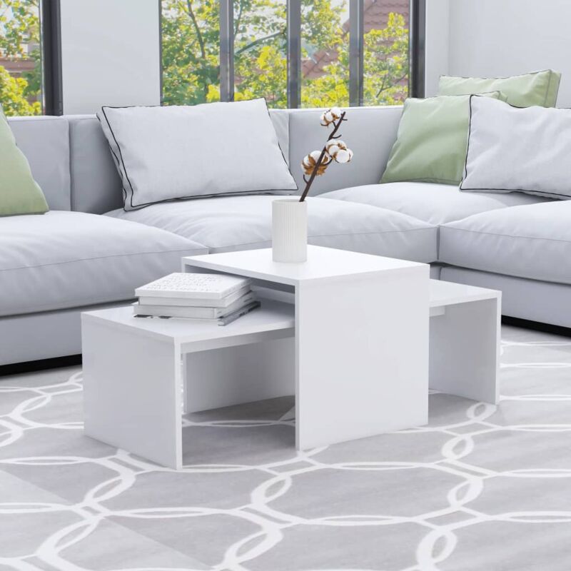 foto del prodotto bonnevie set di 2 tavolino bassi tavolino da salotto bianco 100x48x40 cm in legno multistrato