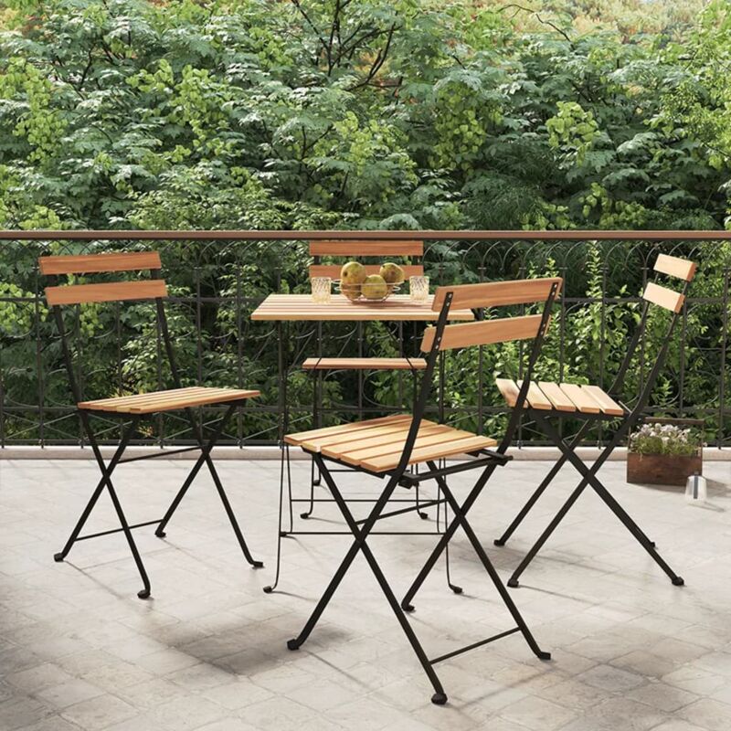 foto del prodotto bonnevie set di 4 sedie da bistr pieghevoli sedie da giardino ,poltrona outdoor ,legno massello teak e acciaio itd55268