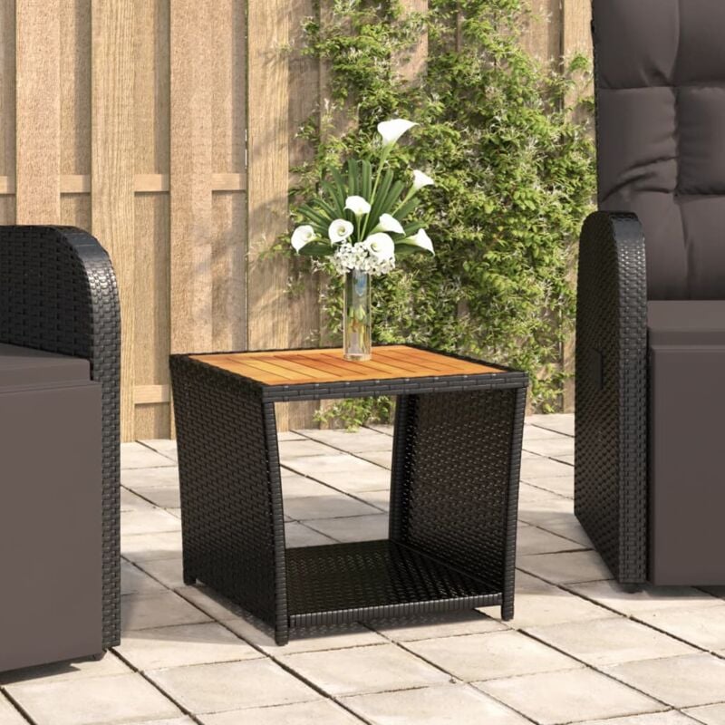foto del prodotto bonnevie tavolino basso tavolino da salotto ,tavolino da divano con piano legno nero polyrattan legno massello acacia itd68214
