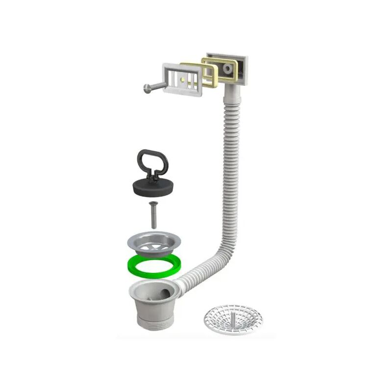 foto del prodotto bonomini piletta di scarico con troppo pieno per lavello in acciaio inox modello simplex tappo 52 mm per foro 70mm