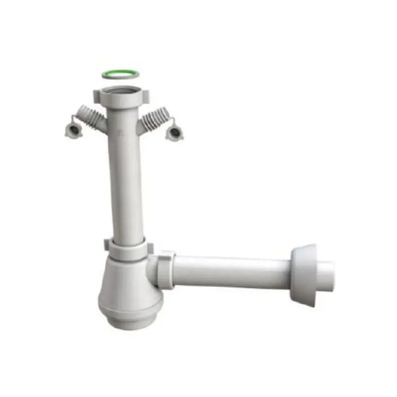 foto del prodotto bonomini sifone scarico 1 via senza piletta per lavello in acciaio inox con attacco doppio lavastoviglie lavatrice 1 1 2 x 40x230mm