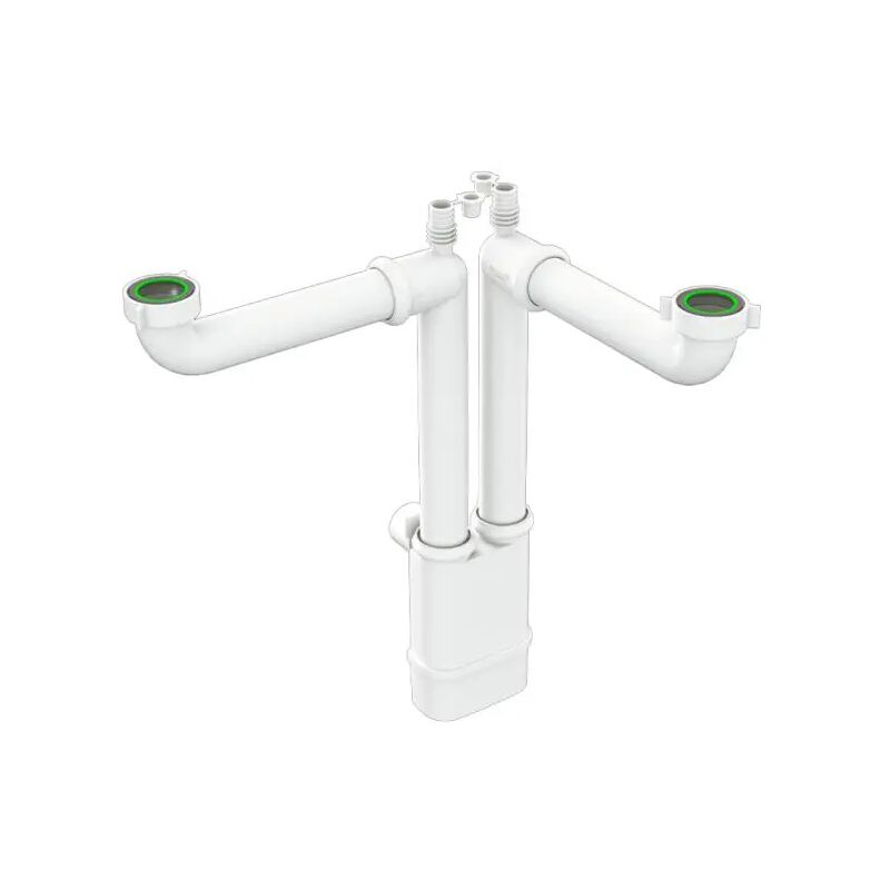 foto del prodotto bonomini sifone scarico 2 vie senza piletta ispezionabile per lavello in acciaio inox e ceramica con 2 attacchi modello galileo 1 1 2 x 40 mm