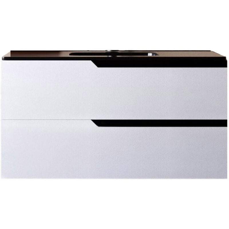 foto del prodotto bonussi mobile bagno 100 cm sospeso bianco porcellana con lavabo nero opaco boston senza specchio