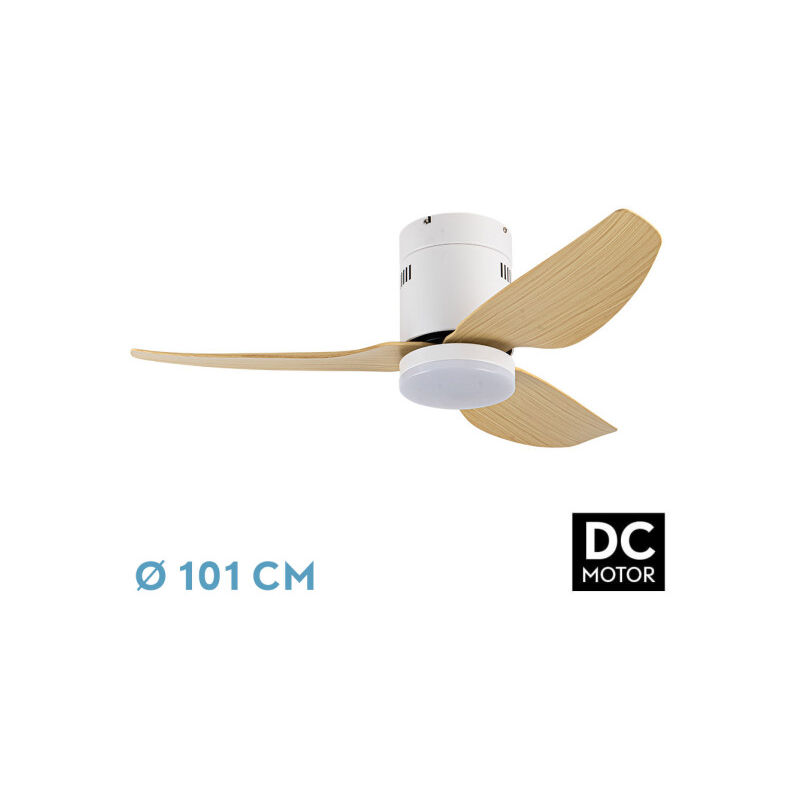 foto del prodotto borax fan dc white con tre pale di faggio con luce con 6 velocit regolabili 3 temperature di luce selezionabili telecomando incluso
