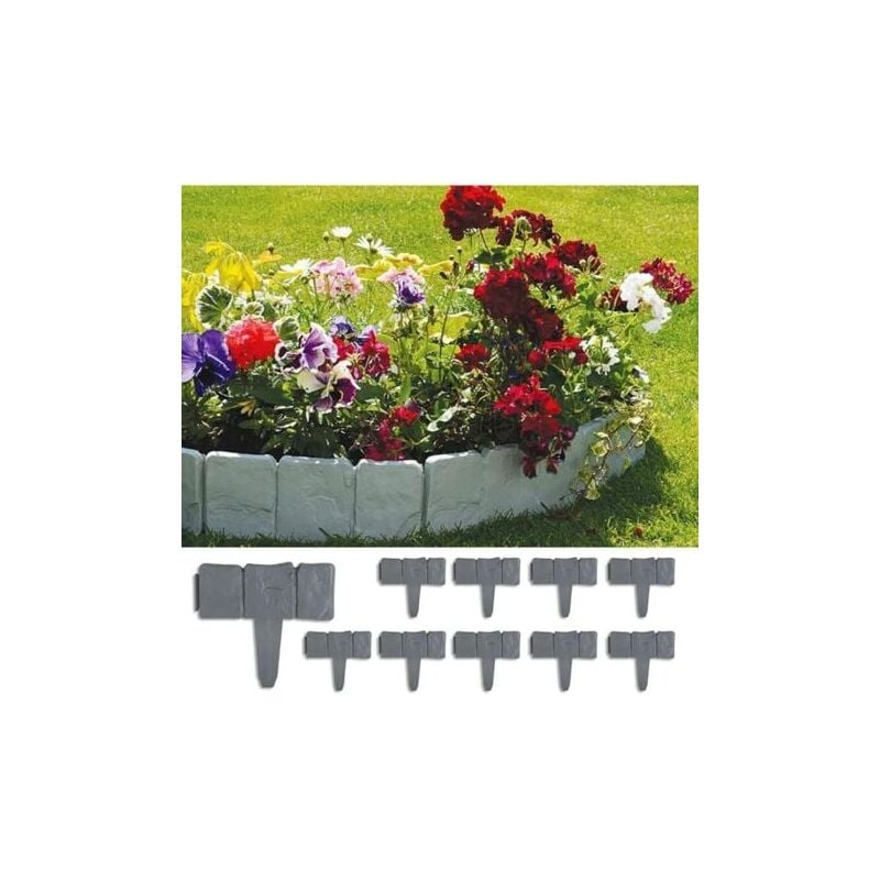 foto del prodotto bordatura da giardino da 5 m, bordatura per prato, recinzione effetto pietra, bordatura per prato, 20 pezzi, bordatura decorativa da giardino, grigio